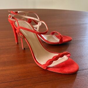 J. Crew Vibrant Red Suede Heels Made in Italy